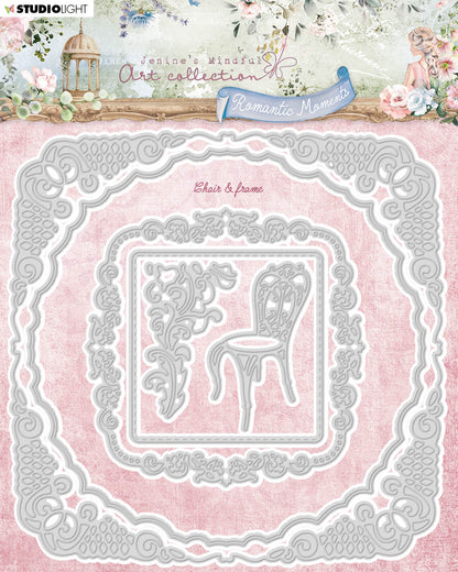 JMA Matrice de découpe Chaise & Cadre Moments Romantiques 150x150x1mm 6 pièces nr.572