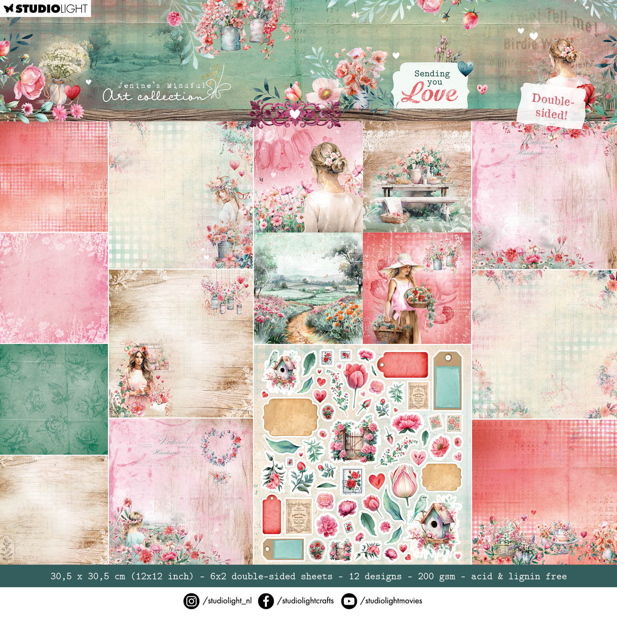 Bloc de papier JMA Designer double-face pour scrapbooking "Sending You Love" 12 f.