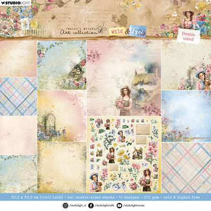 Bloc de papiers JMA Design double-face pour scrapbooking Wild & Free 12 feuilles