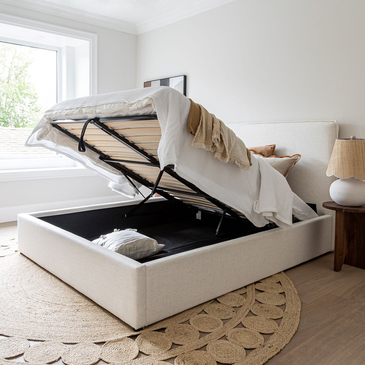 Lit plateforme de rangement Watkins – Crème