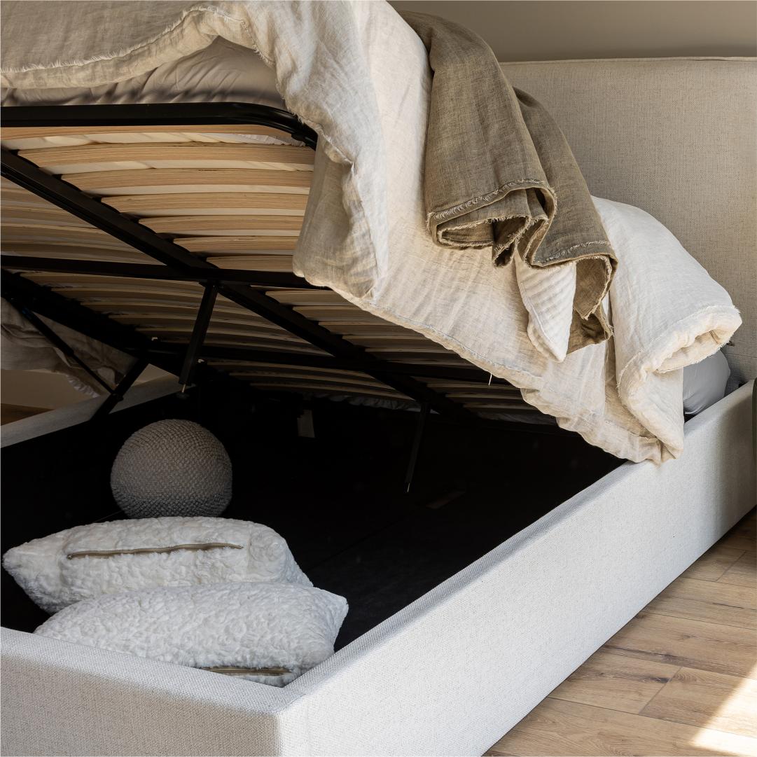 Lit plateforme de rangement Watkins – Crème