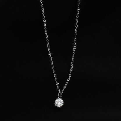 KADIRI Argent : Pendentif Solitaire Zircone sur une chaîne de perles