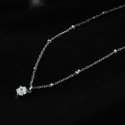 KADIRI Argent : Pendentif Solitaire Zircone sur une chaîne de perles