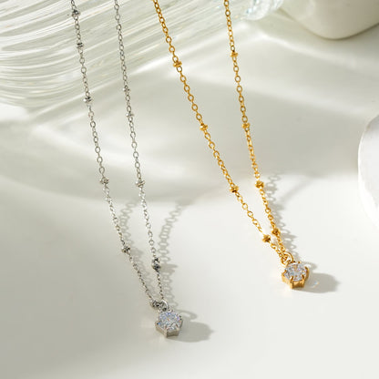 KADIRI Argent : Pendentif Solitaire Zircone sur une chaîne de perles