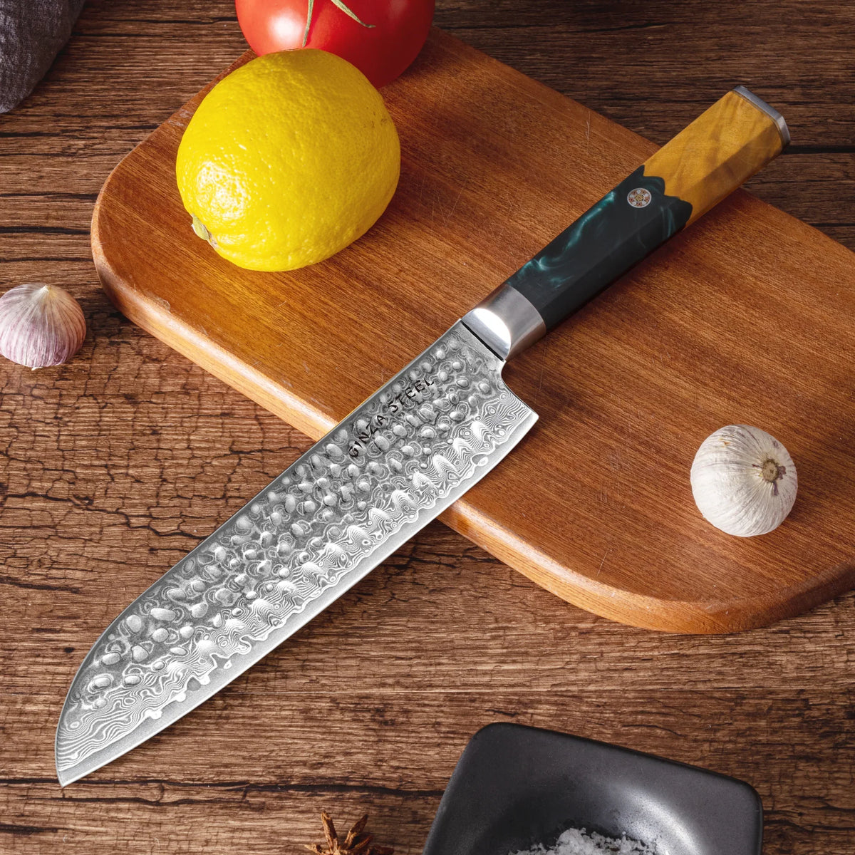 Kaze Katana Santoku Knife 7″ | Damascus Steel by Ginza Steel