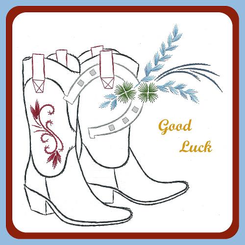 Motif de broderie KC - Bottes de cow-girl avec fer à cheval porte-bonheur