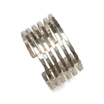 Six Strand Metal Cuff - Silver Colour