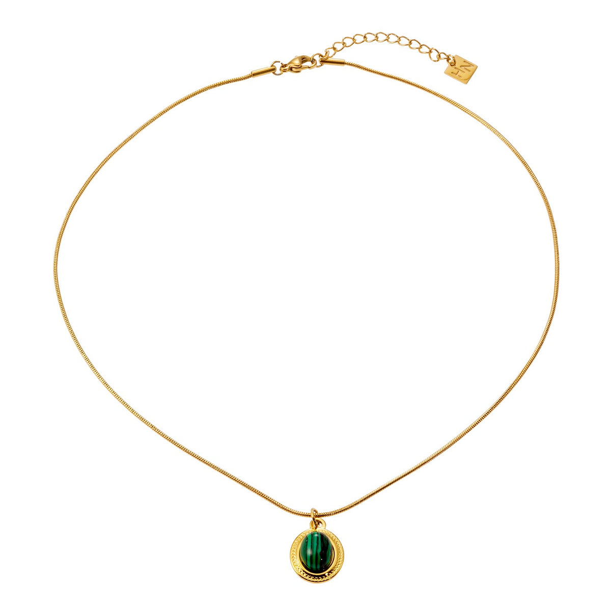 KRISTOS: Vintage Inspired Snake Skin Chain anchoring a Malachite Oval Pendant