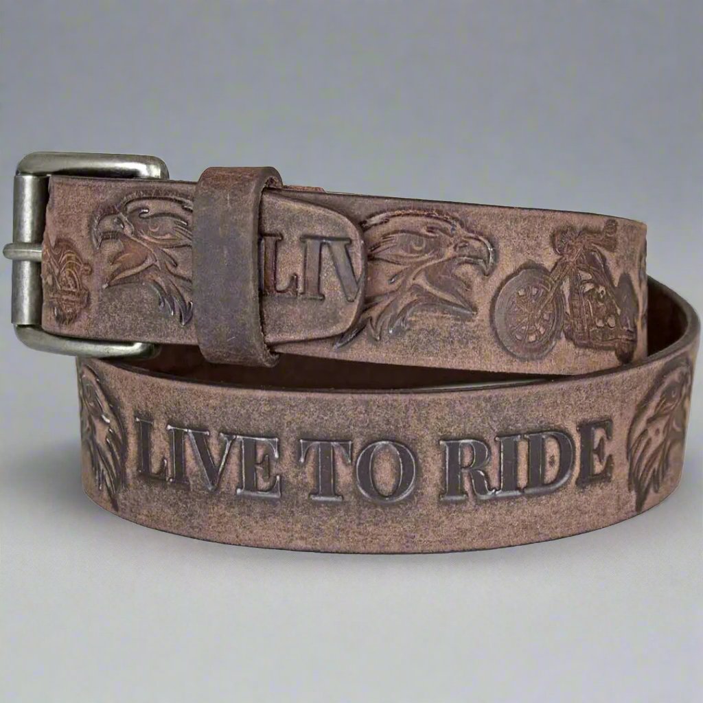 Ceinture Keldon en cuir pleine fleur pour homme, boucle amovible Live To Ride