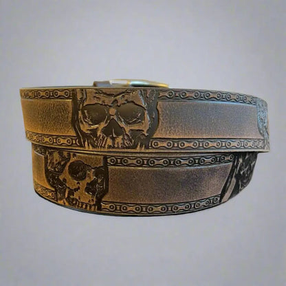 Ceinture Keldon en cuir pleine fleur pour homme, motif tête de mort, boucle amovible
