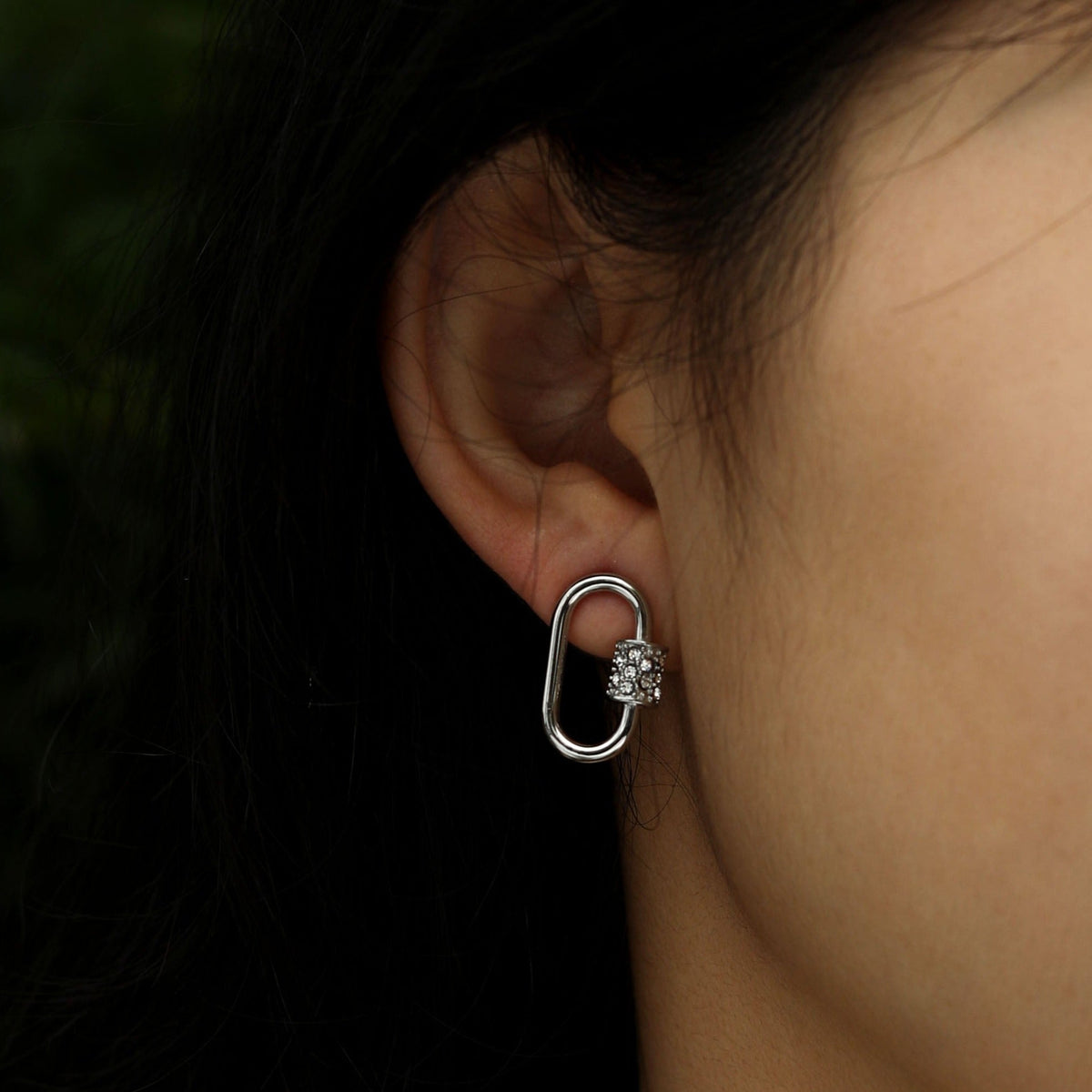 LENNON Silver Carabiner Earrings with Pavé Zirconia Accent