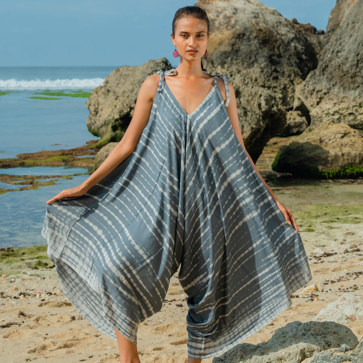 Combinaison courte tie-dye Bone - Gris et blanc
