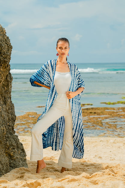 Bone Tie Dye Kimono- Navy & White