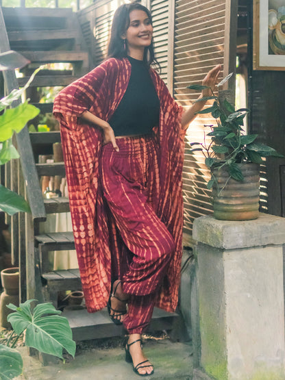 Kimono long tie-dye – Marron & Doré