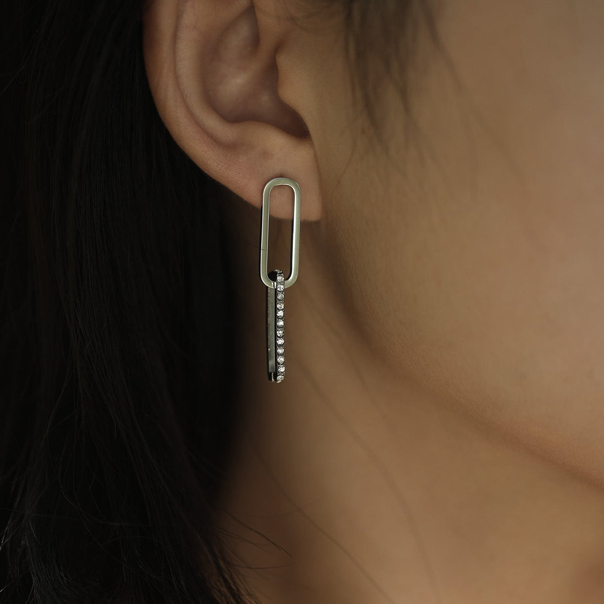 LUCIANA Pavé Zirconia Twin Paper Clip Silver Earrings