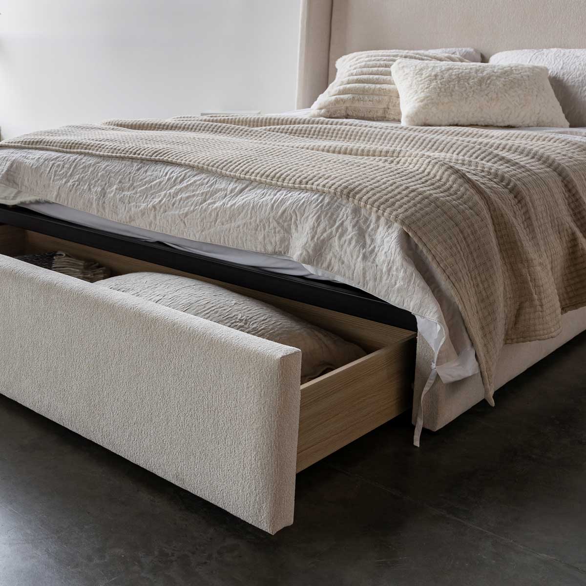 Lit Angie tiroir de rangement moderne – Crème