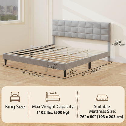 Cadre de lit plateforme Harper King Size avec tête de lit rembourrée - Gris