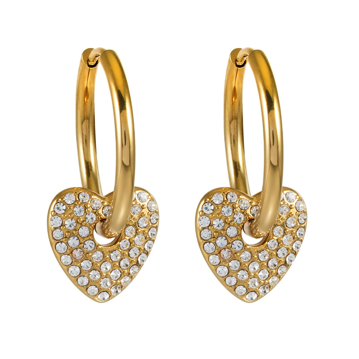 MAABU Gold : Créoles d'inspiration vintage avec pendentif cœur amovible serti de zircons