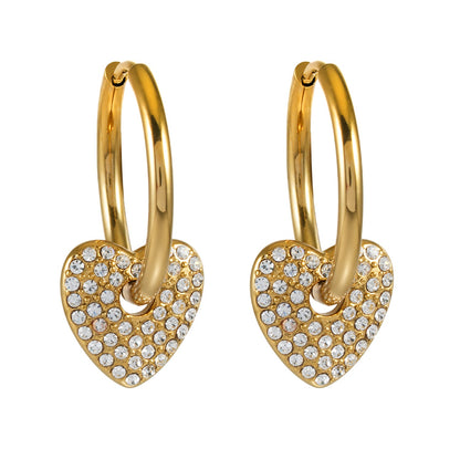MAABU Gold : Créoles d'inspiration vintage avec pendentif cœur amovible serti de zircons