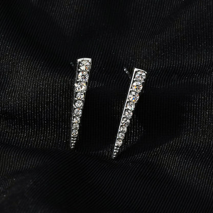 MAGNOLIA White Gold (Silver Toned): Minimalist Pavé Zirconia Embedded Bar Stud Earrings
