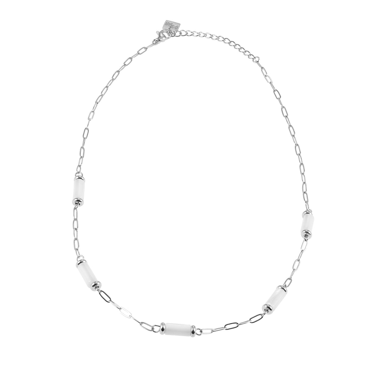 MALIBU: Mix Chain Necklace featuring Natural Shell & White Gold (Silver Toned) Metal