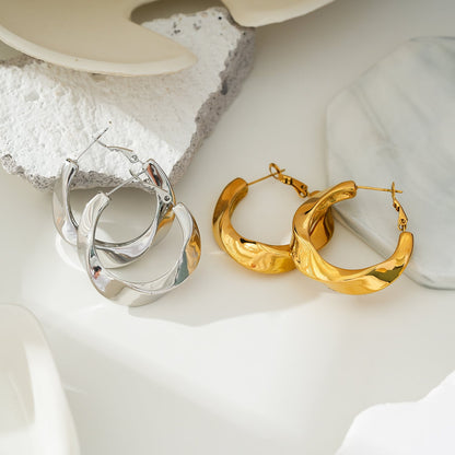 Style MARFA Or Blanc (Tons Argentés) : Boucles d'Oreilles Créoles Abstraites Sculpturales