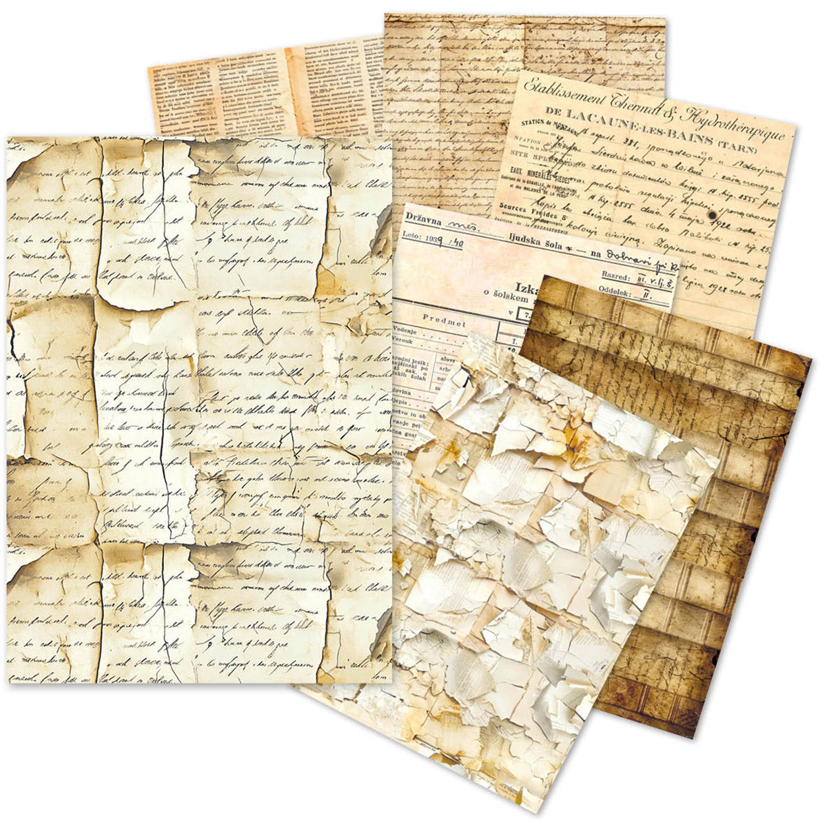 Lot de 24 feuilles de papier de soie A5 – Manuscrit vintage