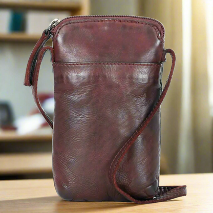Sac bandoulière en cuir petite taille MET | Sac compact pour téléphone avec poches avant et arrière