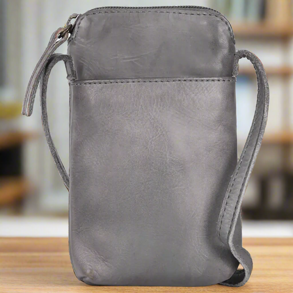Sac bandoulière en cuir petite taille MET | Sac compact pour téléphone avec poches avant et arrière