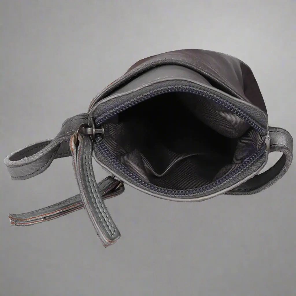 Sac bandoulière en cuir petite taille MET | Sac compact pour téléphone avec poches avant et arrière