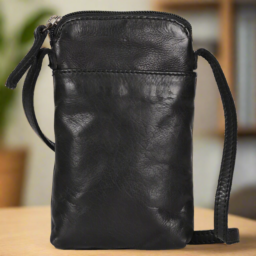Sac bandoulière en cuir petite taille MET | Sac compact pour téléphone avec poches avant et arrière