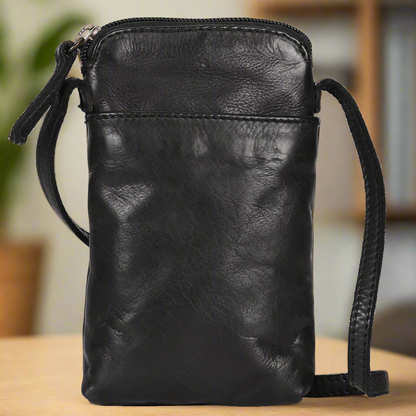 Sac bandoulière en cuir petite taille MET | Sac compact pour téléphone avec poches avant et arrière