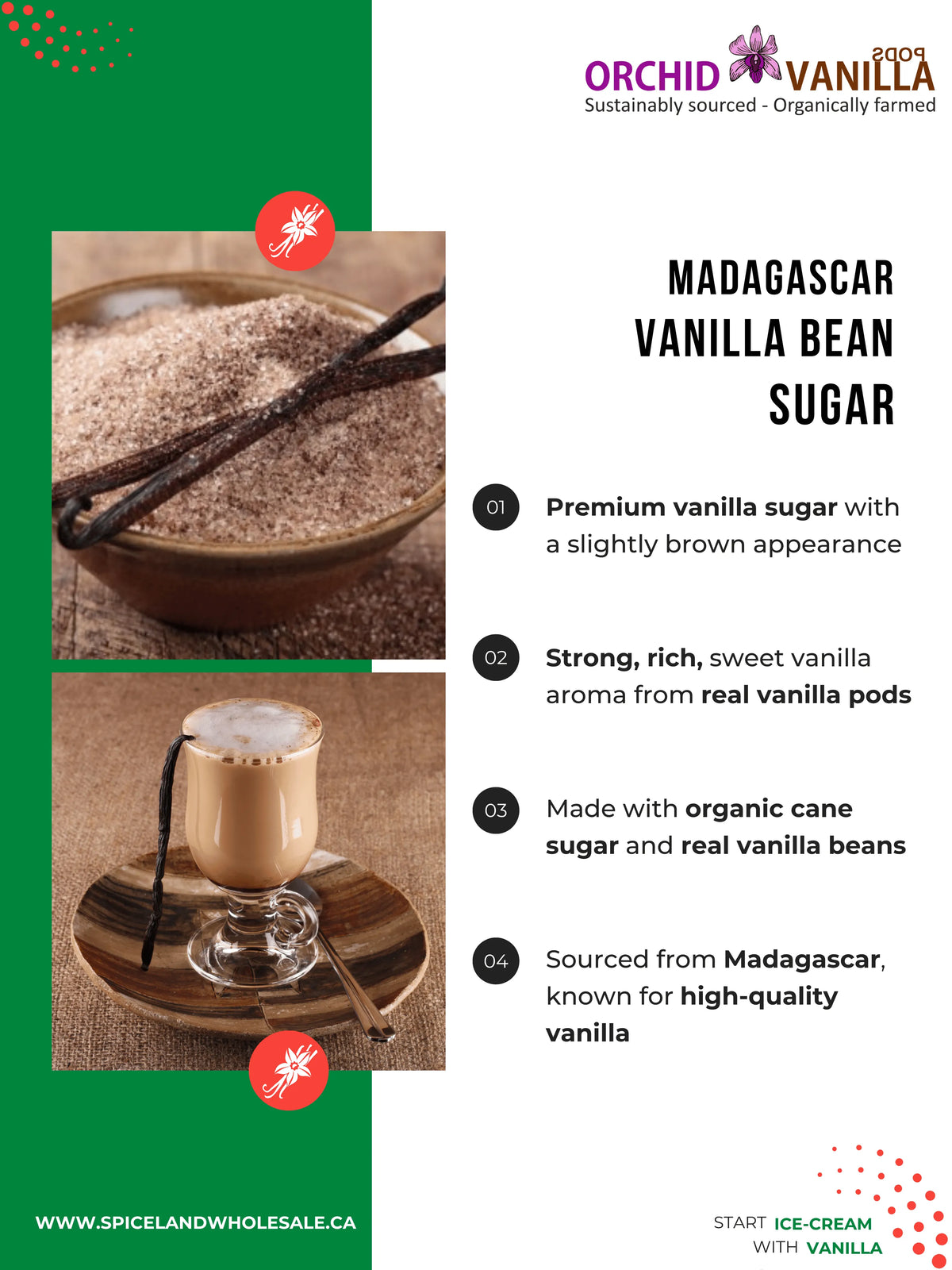 Sucre à la vanille de Madagascar <br> Élaboré avec de véritables gousses de vanille et du sucre de canne pur