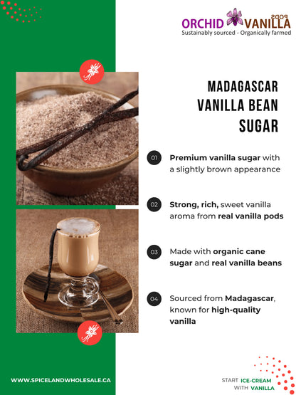 Sucre à la vanille de Madagascar <br> Élaboré avec de véritables gousses de vanille et du sucre de canne pur
