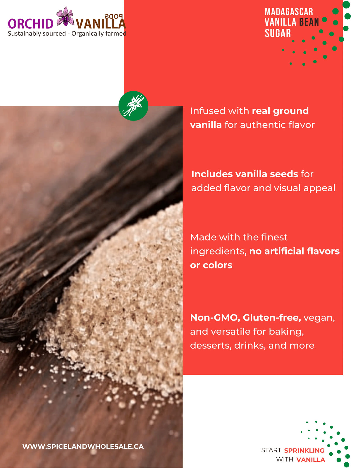 Sucre à la vanille de Madagascar <br> Élaboré avec de véritables gousses de vanille et du sucre de canne pur