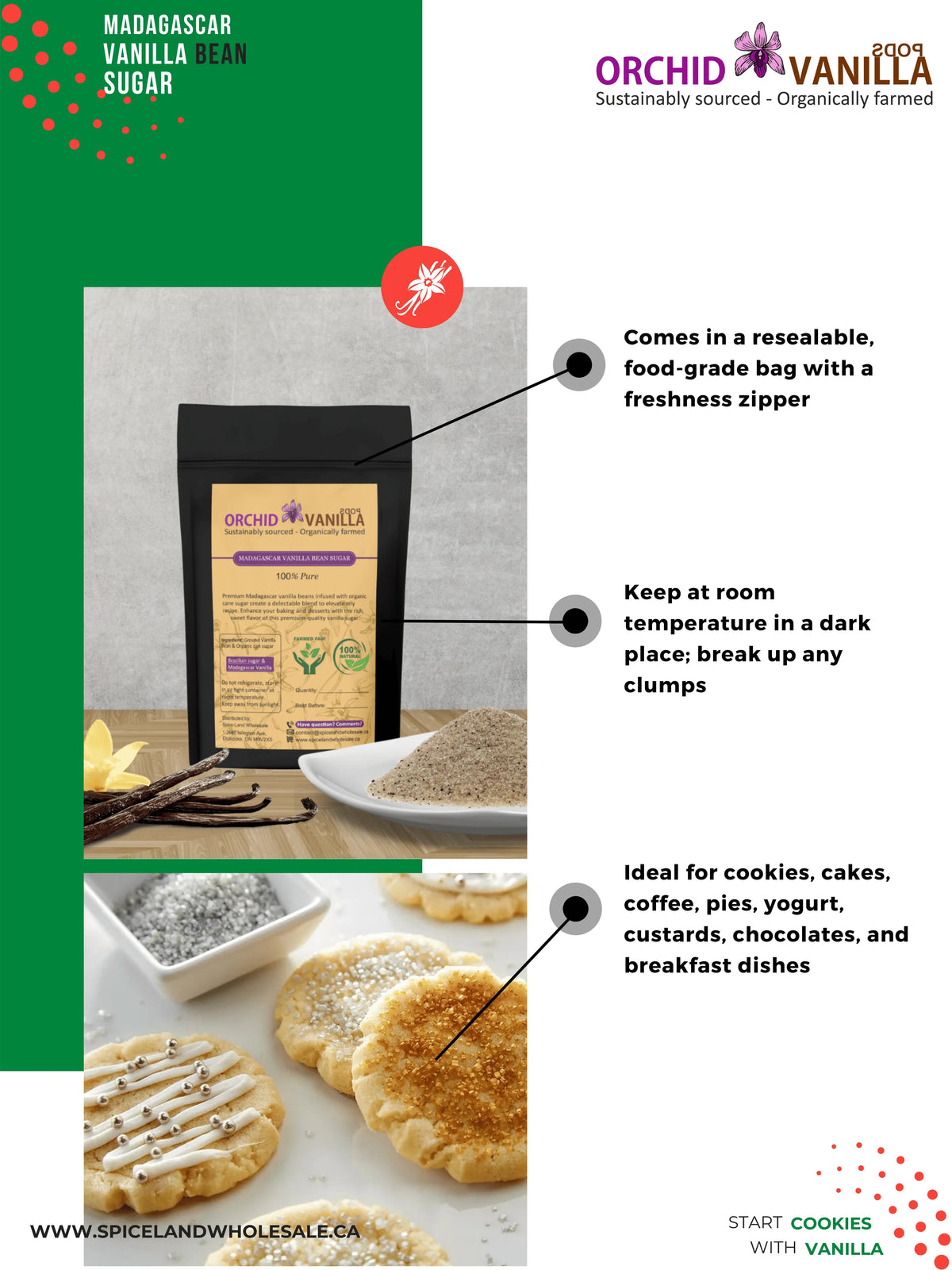 Sucre à la vanille de Madagascar <br> Élaboré avec de véritables gousses de vanille et du sucre de canne pur