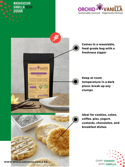 Sucre à la vanille de Madagascar <br> Élaboré avec de véritables gousses de vanille et du sucre de canne pur