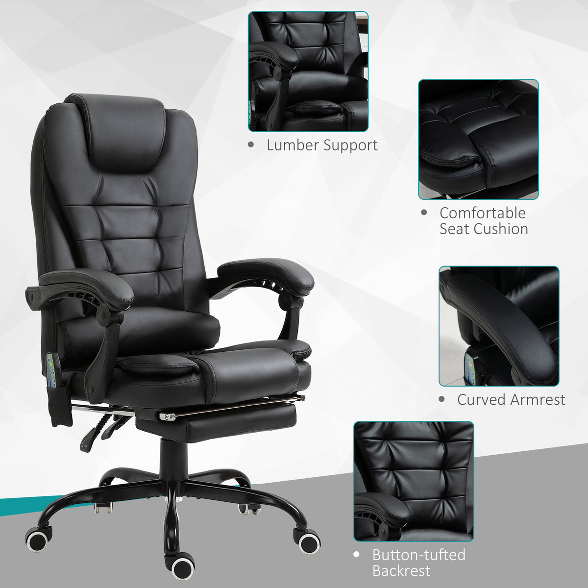 Chaise de bureau de direction Declan avec 7 points de massage et fonctions inclinables - Noir