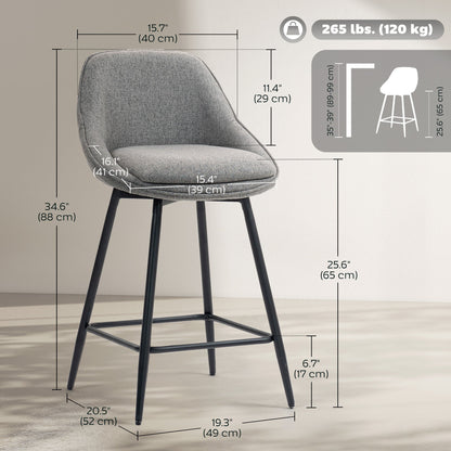 Tabourets de bar Reece 66 cm avec pivot et dossier - Lot de 2 - Gris foncé