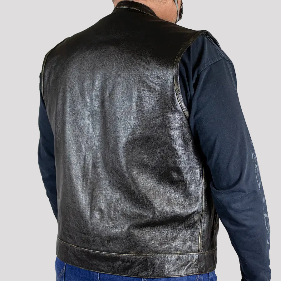 Gilet de motard en cuir vieilli Open Road pour hommes