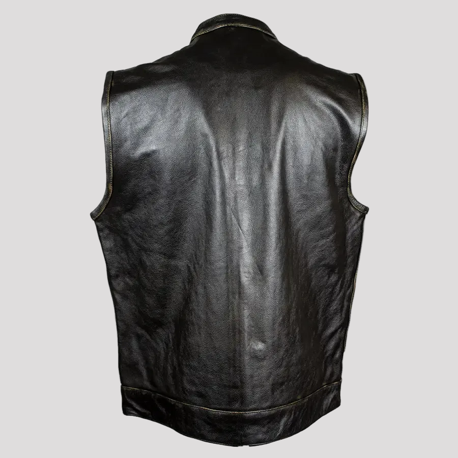 Gilet de motard en cuir vieilli Open Road pour hommes