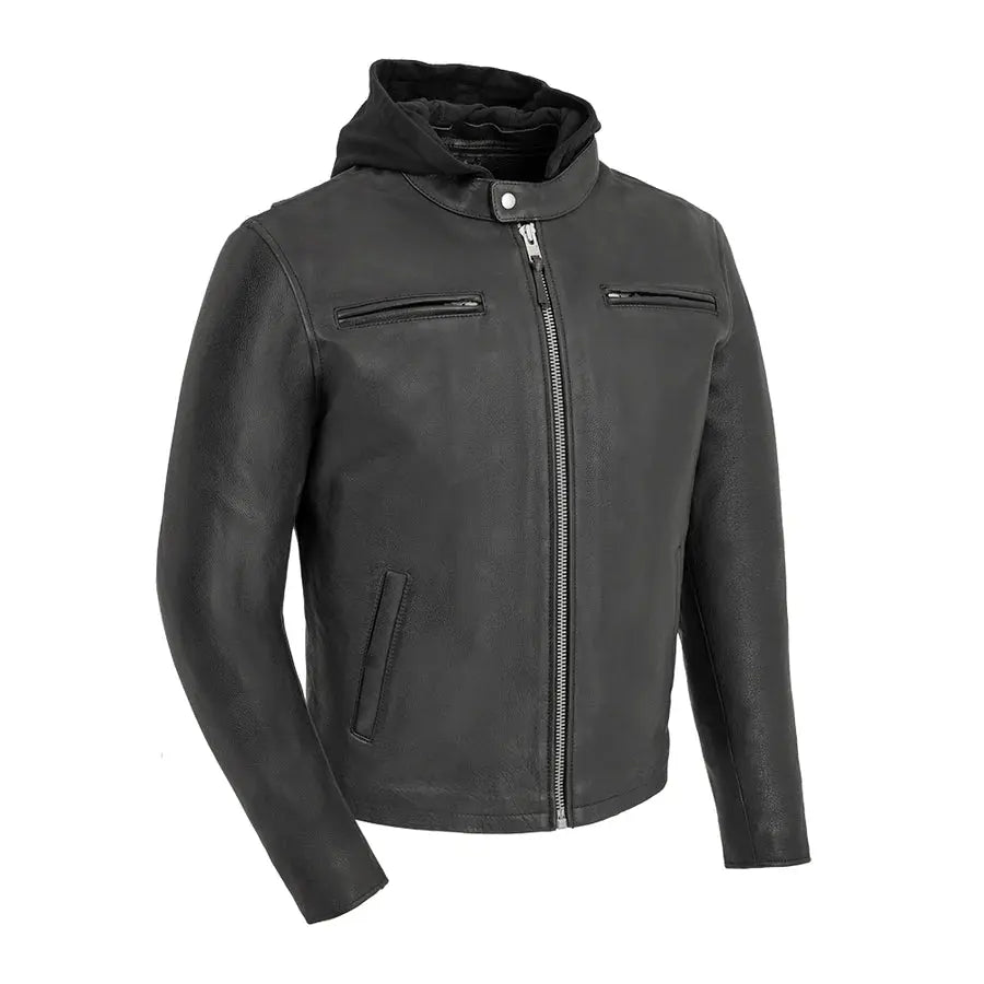 Blouson de moto en cuir à capuche Open Road pour homme