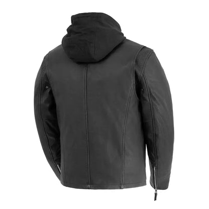 Blouson de moto en cuir à capuche Open Road pour homme
