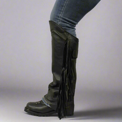 Demi-chaps en cuir avec franges latérales Open Road pour femmes