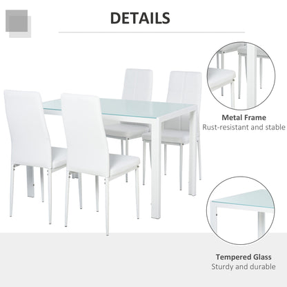 Ensemble de salle à manger Zaya 5 pièces en verre rectangulaire pour petits espaces - Blanc