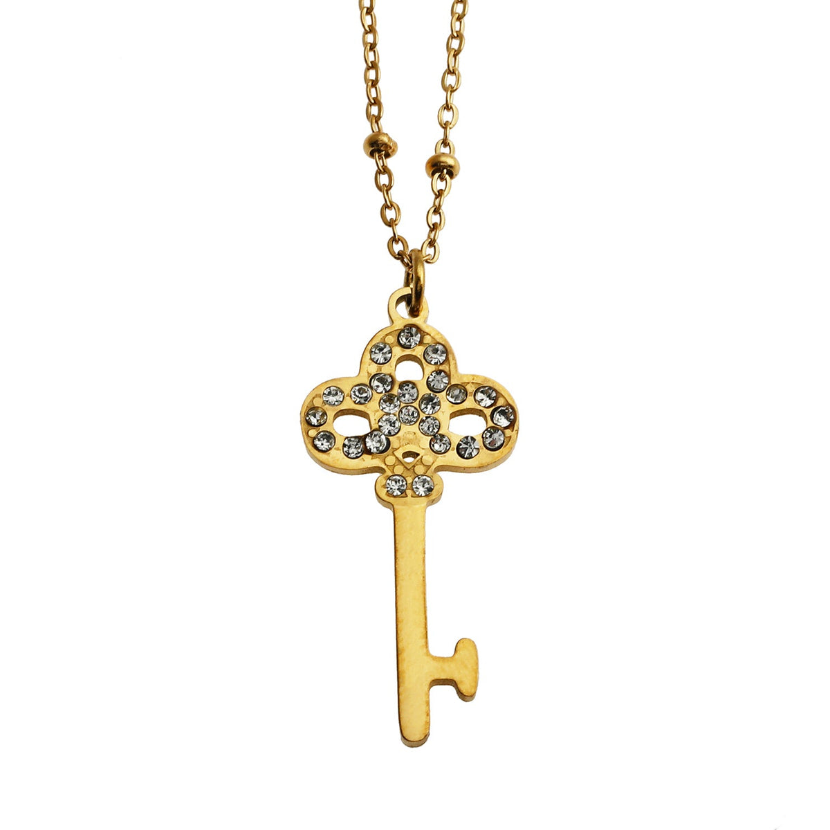 UNLOK Beaded Gold Chain with Zirconia Embellished Key Pendant