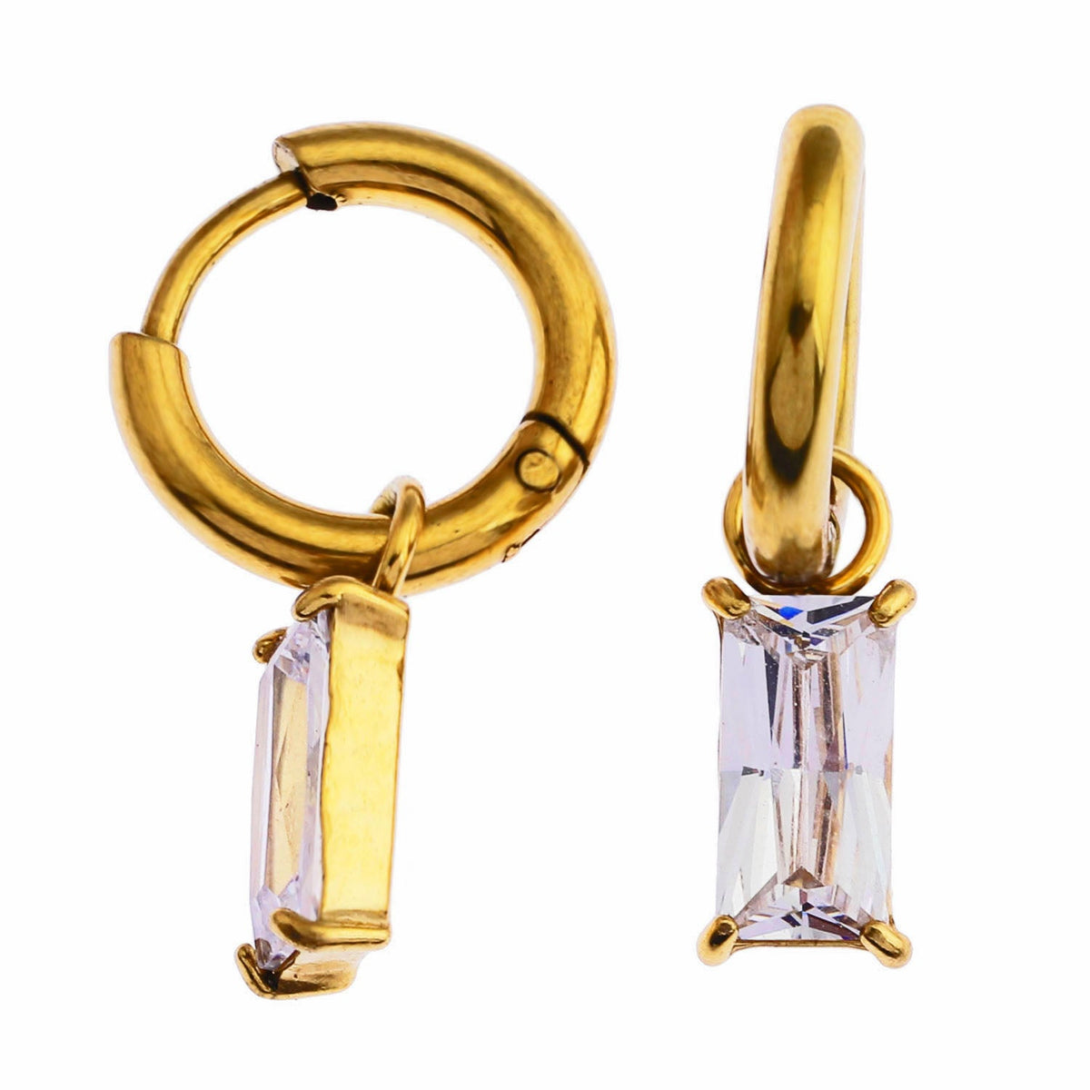 CACA Gold : Boucles d'oreilles créoles avec cristaux transparents, style vintage