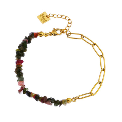Bracelet combinaison Chaîne maillons trombones GIRADOT et Pierres gemmes TOURMALINE