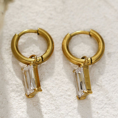 CACA Gold : Boucles d'oreilles créoles avec cristaux transparents, style vintage
