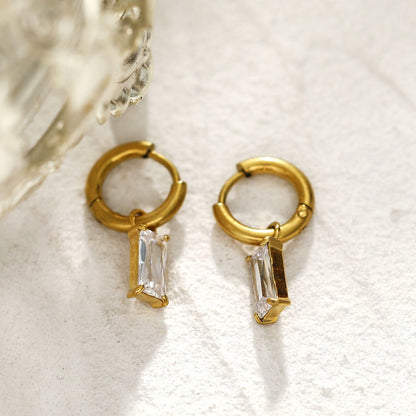CACA Gold : Boucles d'oreilles créoles avec cristaux transparents, style vintage